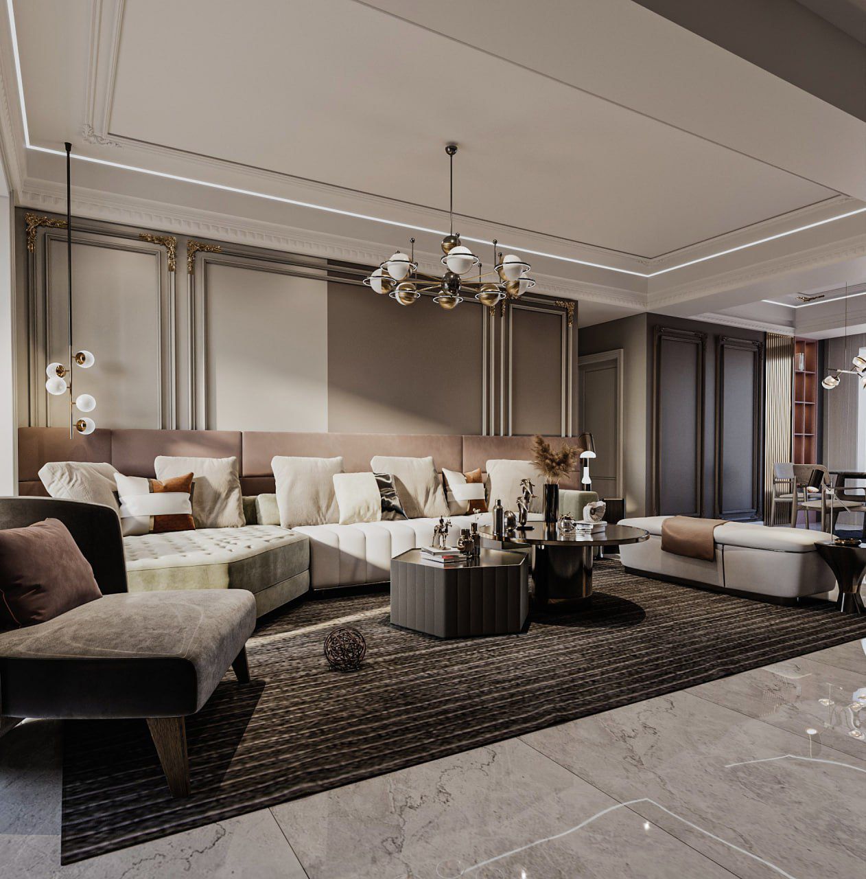Modern salon için iç mimari tasarım ve görselleştirme